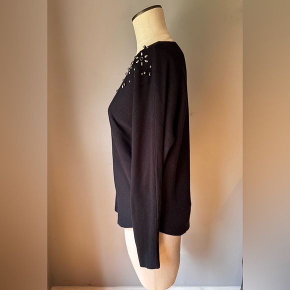 LIV Milano Women’s Beaded Embellished Black Dolman Sleeve Sweater Sz M - Picture 3 of 10